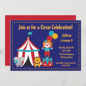 Cute Circus Kind Birthday Invitation Kaart (Voorkant / Achterkant)