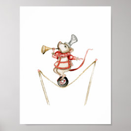 Cute Circus Mouse With Trumpet Carnival Nursery Poster