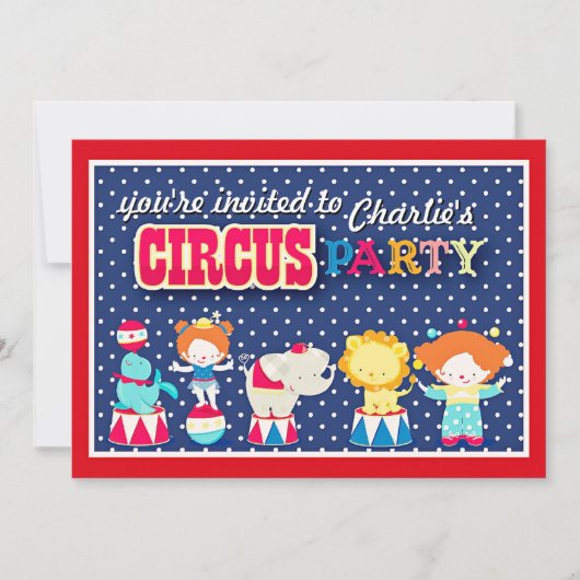 Cute Circus Party Invitation Kaart (Voorkant)
