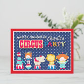 Cute Circus Party Invitation Kaart (Staand voorkant)