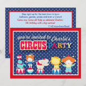 Cute Circus Party Invitation Kaart (Voorkant / Achterkant)