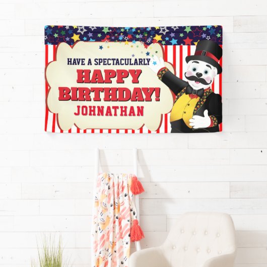 Cute Circus Ringmaster Cartoon Polar Beer Spandoek (Insitu)