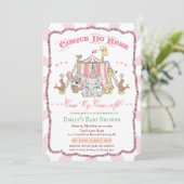Cute Circus Roze Baby Shower Uitnodiging (Staand voorkant)