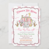 Cute Circus Roze Baby Shower Uitnodiging (Voorkant)