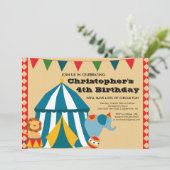 CUTE Circus Tent Birthday Party Invitation Kaart (Staand voorkant)