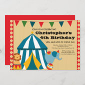 CUTE Circus Tent Birthday Party Invitation Kaart (Voorkant / Achterkant)