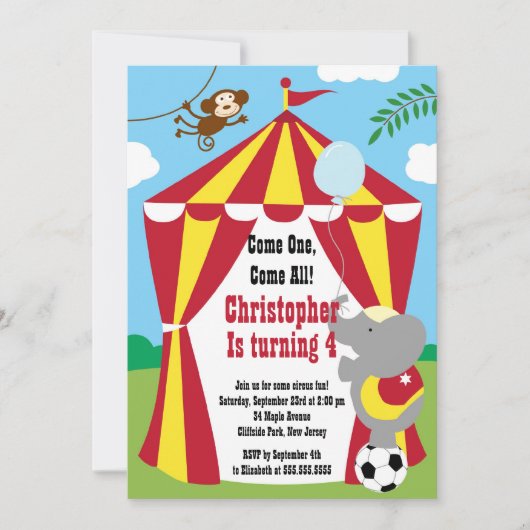 Cute Circus Tent Birthday Party Kaart (Voorkant)