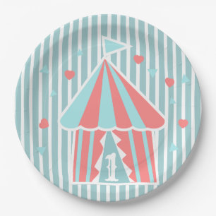 Cute Circus Tent Eerste Verjaardag  Papieren Bordje