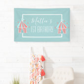 Cute Circus Tent Eerste Verjaardag Spandoek (Insitu)