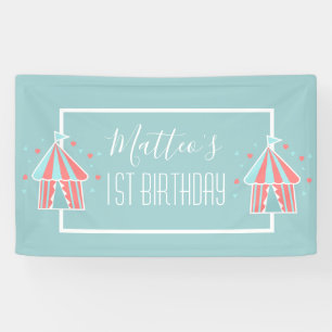 Cute Circus Tent Eerste Verjaardag  Spandoek