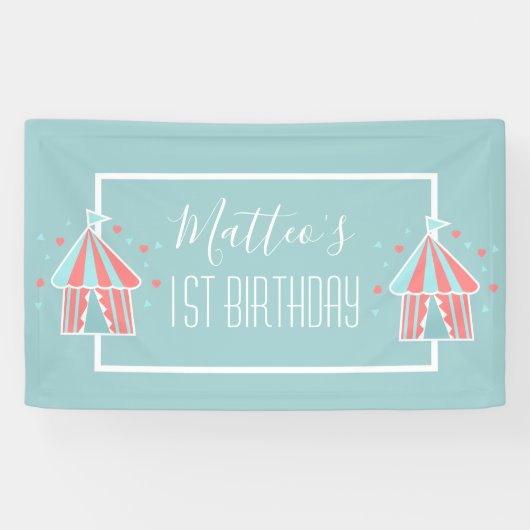 Cute Circus Tent Eerste Verjaardag Spandoek (Horizontaal)