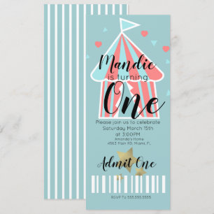 Cute Circus Tent Eerste Verjaardag Ticket Kaart