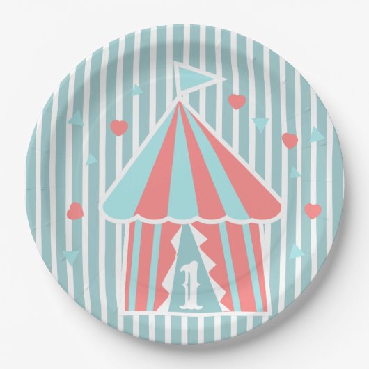 Cute Circus Tent First Birthday Papieren Bordje (Voorkant)