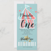 Cute Circus Tent First Birthday Ticket Kaart (Voorkant)