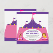 CUTE Circus Tent Kids Birthday Party Invitation Kaart (Voorkant / Achterkant)