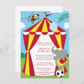 Cute circus themus boy/meisjesfeestje Uitnodiging (Voorkant / Achterkant)