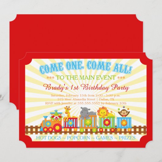 Cute circus treinfeest uitnodiging (Voorkant / Achterkant)