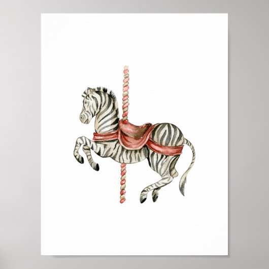Cute Circus Zebra Carousel Carnival Nursery Poster (Voorkant)
