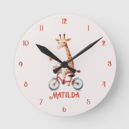Cute Circusgiraf op een fiets Muurklok voor kinder Ronde Klok