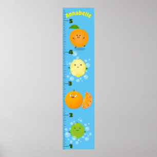 Cute citrus cartoon illustration growth chart poster