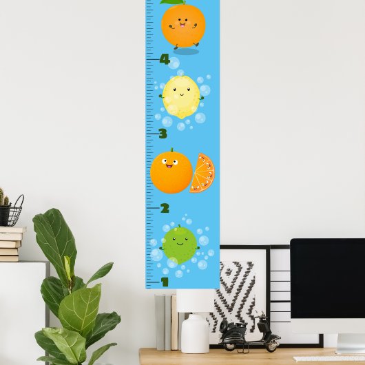 Cute citrus cartoon illustration growth chart poster (Thuiskantoor)