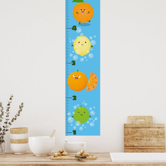 Cute citrus cartoon illustration growth chart poster (Keuken)