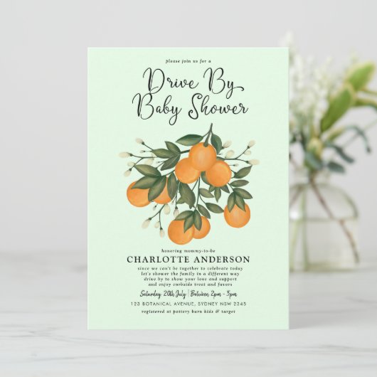 Cute Citrus Drive by Baby shower Oranje Quarantine Kaart (Staand voorkant)