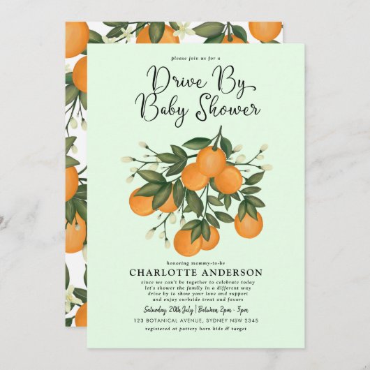Cute Citrus Drive by Baby shower Oranje Quarantine Kaart (Voorkant / Achterkant)
