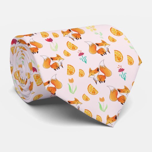 Cute Citrus Fox Pattern Stropdas (Opgerold)