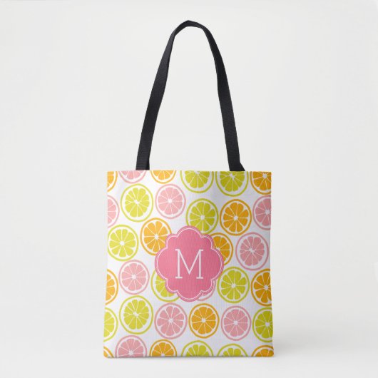 Cute Citrus Pattern Monogrammed Tote Bag (Voorkant)