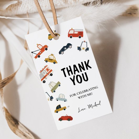 Cute City Cars Verjaardag Gift Tag Cadeaulabel