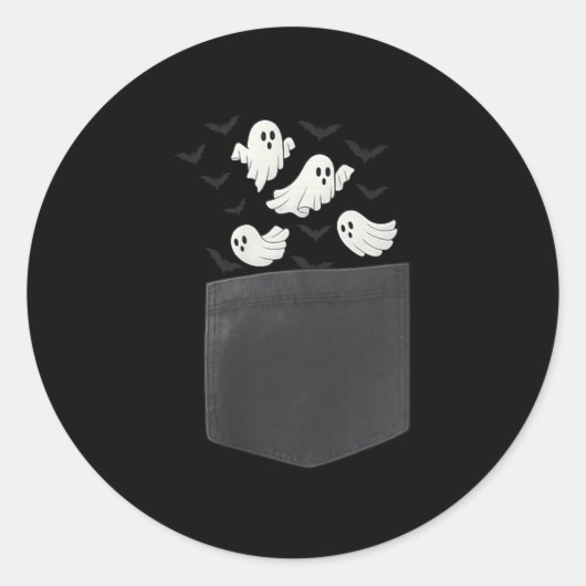 Cute Cket Ghosts With Flying Bats Halloween  Ronde Sticker (Voorkant)