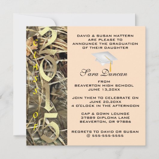 Cute Classic Camo Elegant 2015 Afstuderen Invites Kaart (Voorkant)