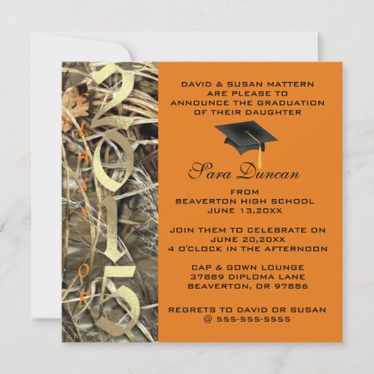 Cute Classic Camo Elegant 2015 Afstuderen Invites Kaart (Voorkant)