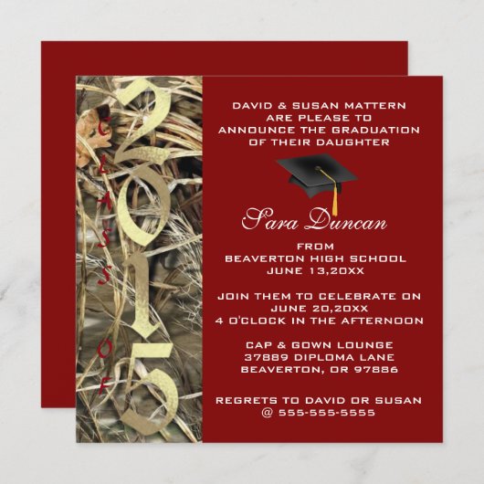Cute Classic Camo Elegant 2015 Afstuderen Invites Kaart (Voorkant / Achterkant)