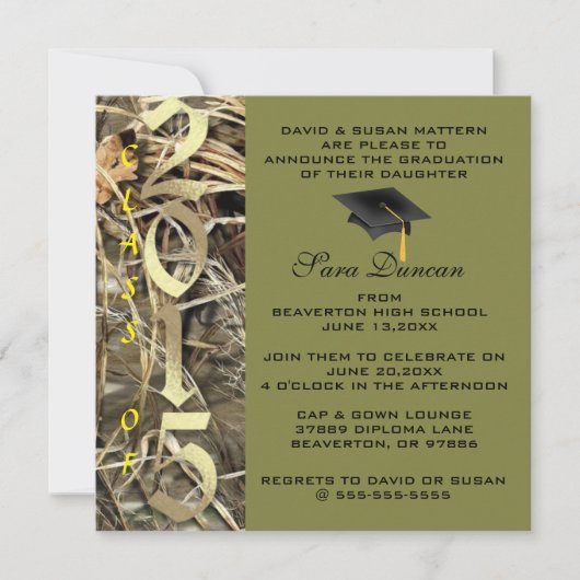 Cute Classic Camo Elegant 2015 Afstuderen Invites Kaart (Voorkant)