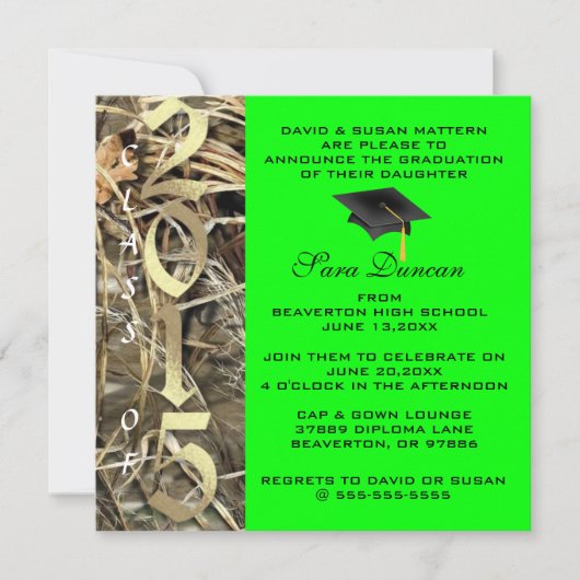 Cute Classic Camo Elegant 2015 Afstuderen Invites Kaart (Voorkant)