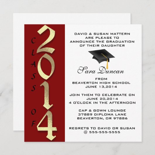 Cute Classic Elegant 2014 Afstuderen Invitation Kaart (Voorkant / Achterkant)
