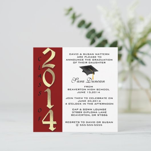 Cute Classic Elegant 2014 Afstuderen Invitation Kaart (Staand voorkant)