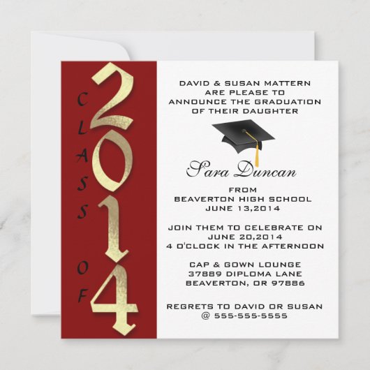 Cute Classic Elegant 2014 Afstuderen Invitation Kaart (Voorkant)