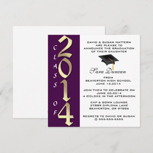 Cute Classic Elegant 2014 Afstuderen Invitation Kaart (Voorkant / Achterkant)