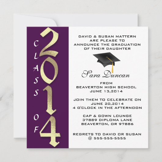 Cute Classic Elegant 2014 Afstuderen Invitation Kaart (Voorkant)