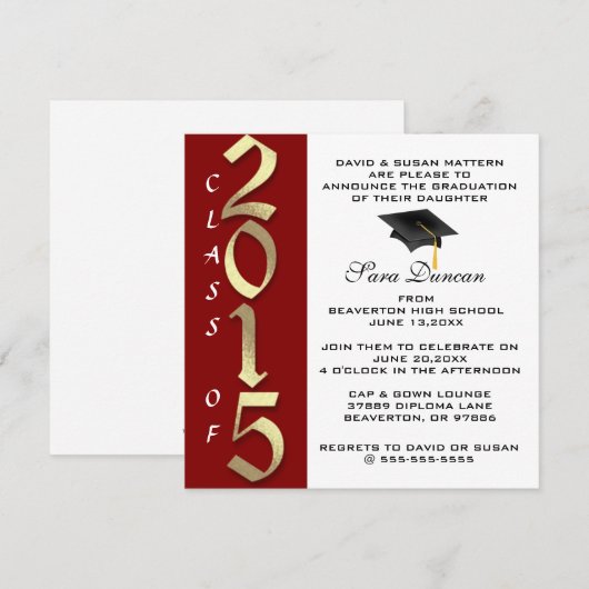 Cute Classic Elegant 2015 Afstuderen Invitation Kaart (Voorkant / Achterkant)