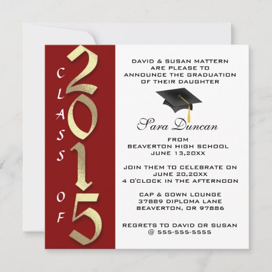 Cute Classic Elegant 2015 Afstuderen Invitation Kaart (Voorkant)