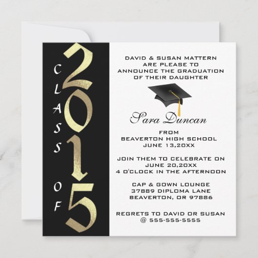 Cute Classic Elegant 2015 Afstuderen Invitation Kaart (Voorkant)