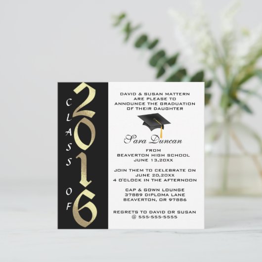 Cute Classic Elegant 2016 Afstuderen Invitation Kaart (Staand voorkant)
