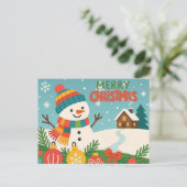 Cute, classic Merry Christmas snowman Feestdagenkaart (Staand voorkant)