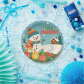 Cute, classic Merry Christmas snowman Papieren Bordje (Feest)