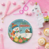 Cute, classic Merry Christmas snowman Papieren Bordje (Feest)