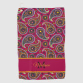 Cute Classic Paisley Red Yellow Monogram Golfhanddoek (Voorkant)
